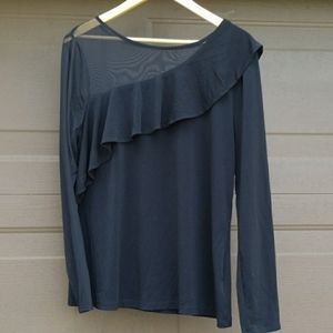 Thalia Soda Black Ruffle Top, Size L